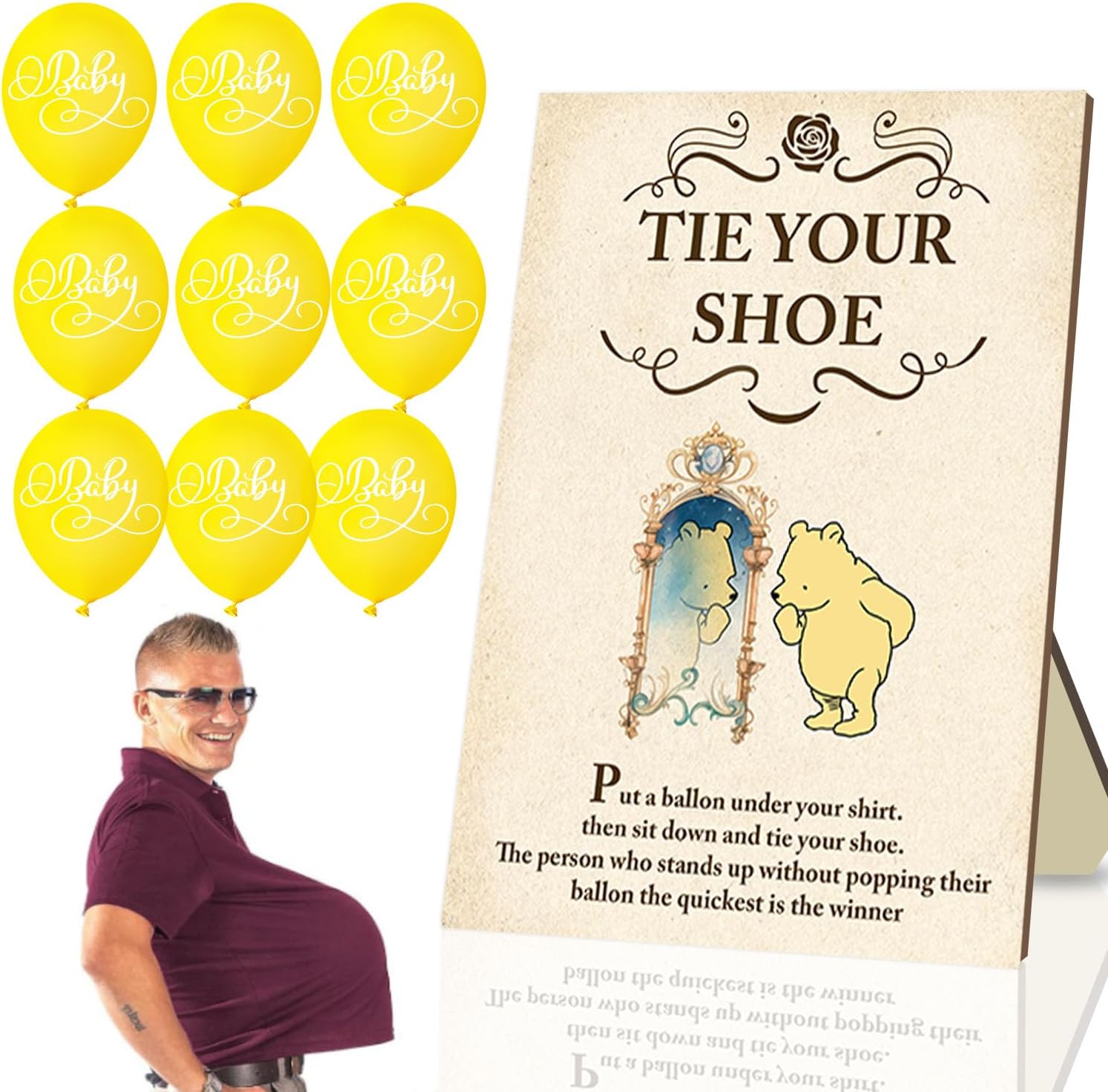 Winnie Baby Shower Decorations-Baby Shower Game Sign-Sign Baby Gift Sets-Gender Reveal Party Favors-Games for Gender Reveal Party-Tie Your Shoe Baby Shower Game