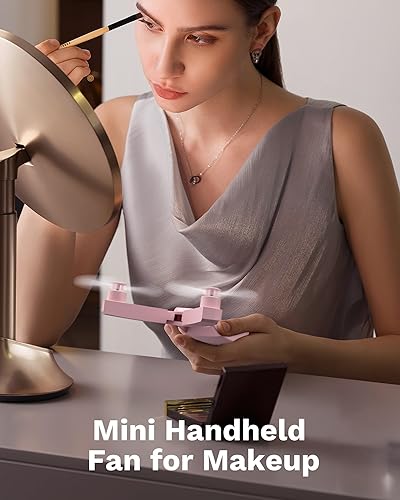 Miniatura 9 de Koonie Mini ventilador de mano portátil, potente ventilador personal de escritorio pequeño de 3 velocidades con luz LED, bonito diseño de pestañas