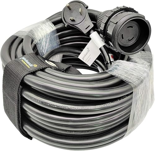 Parkworld 62428 RV Shore Power 30A Adaptador de cable de extensión TT-30P a L5-30R (100 pies)