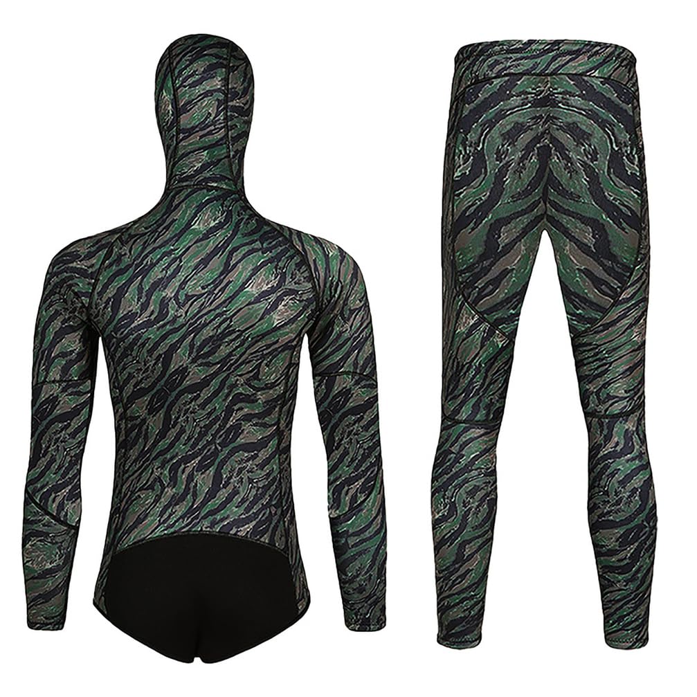 Muta da Pesca Subacquea 1.5mm/3mm in Neoprene con Cappuccio, 2 Pezzi a Cella Chiusa Camouflage con Rinforzo Torace per Apnea e Immersioni in Acque Fredde