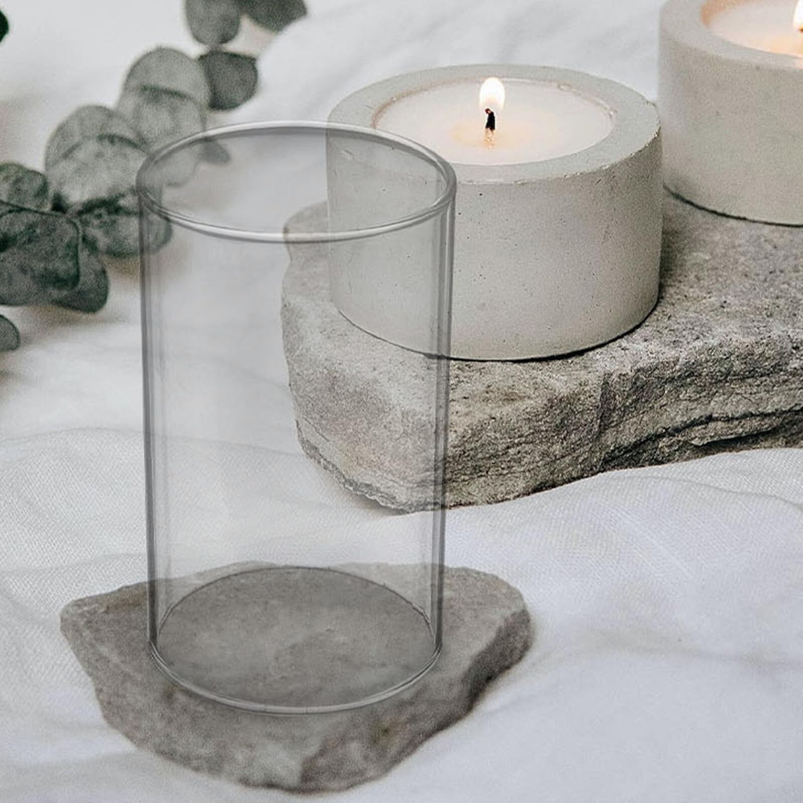 Gatuida Copertura per Candela in Vetro Trasparente a Cilindro 3 Pezzi, Paraspiro Resistente al Vento, Facile da Usare per Decorazioni Creative in Casa