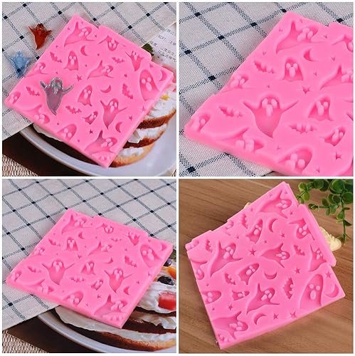 Miniatura 7 de Rainmae 6 moldes de silicona de Halloween, murciélagos de Halloween, calabaza, araña, búho, fantasma, fondant, herramientas de decoración de