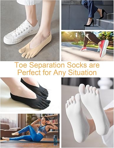 Miniatura 5 de 6 pares de calcetines de alivio de juanetes para mujer con separador de dedos, alineación para corrección de juanetes, compresión invisible, forro