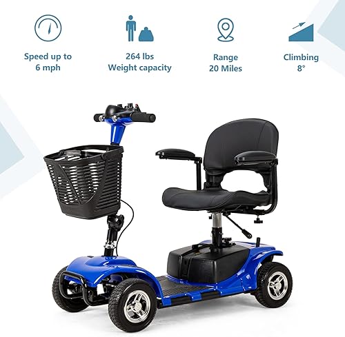 Miniatura 2 de FERBAM Scooter de movilidad de 4 ruedas, silla de ruedas móvil de energía eléctrica para adultos mayores con luces, plegable y compacta, scooter de