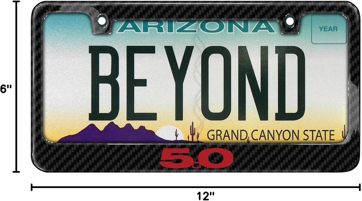 iPick Image Made for Ford Mustang 5.0 in Red Black Real 3K Carbon Fiber Glossy Finish License Plate Frame