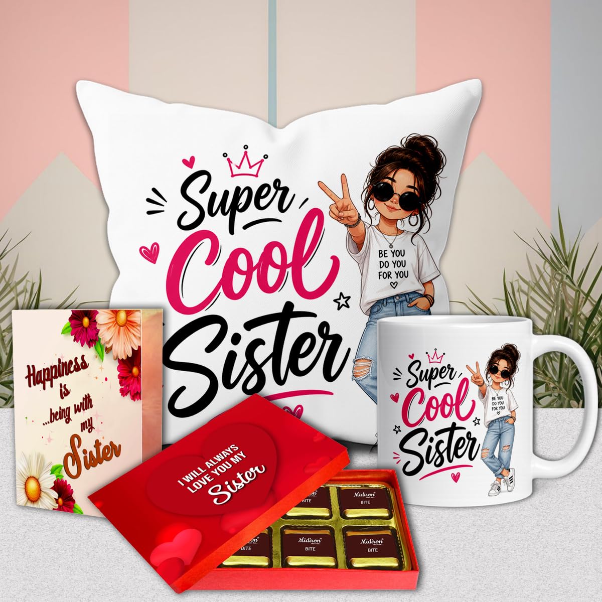 Midiron Complete Rakhi Chocolate Combo for Sister | Premium Cushion, Ceramic Mug, Greeting Card and Chocolate Pack-image-15