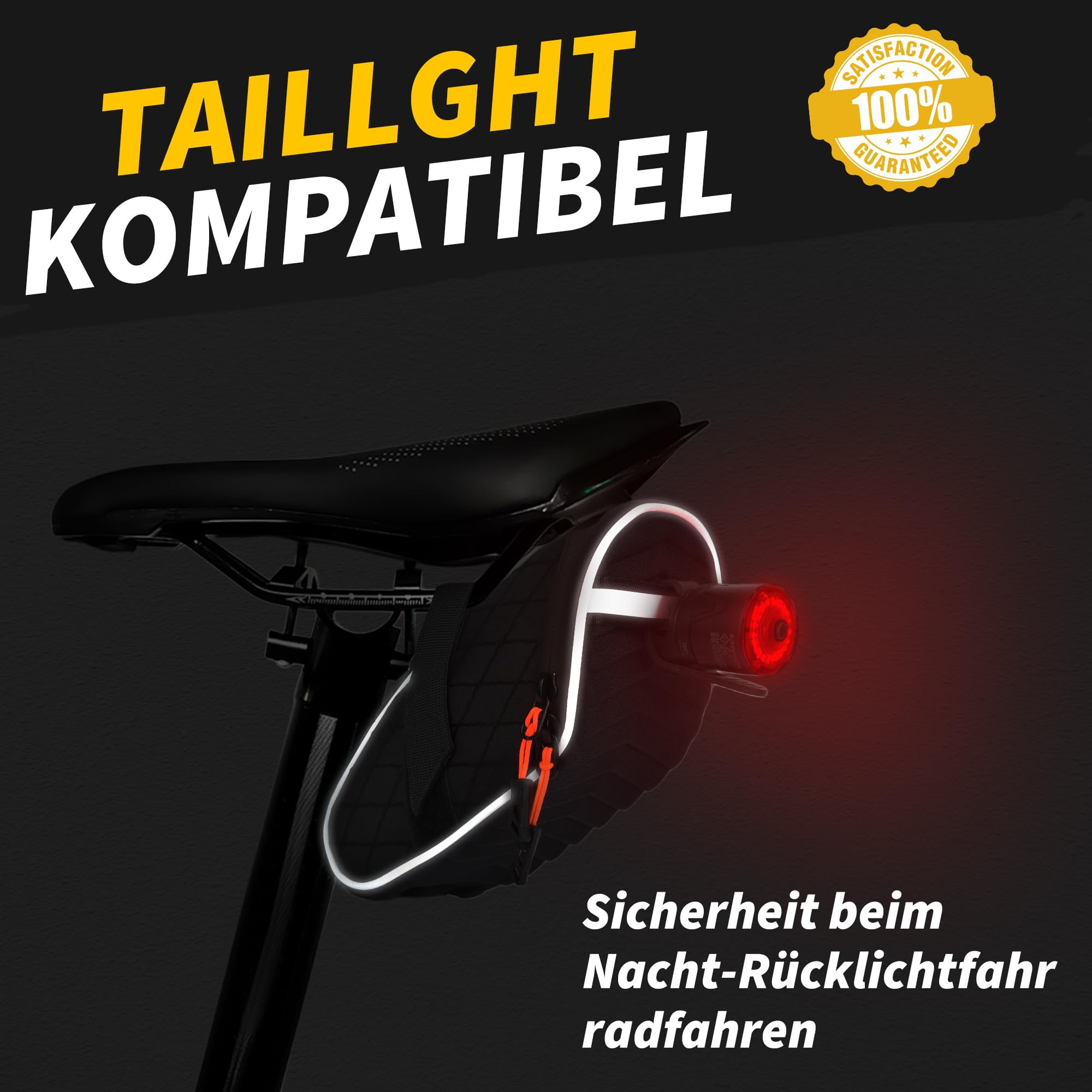 Fahrradtasche Satteltasche,Satteltasche für Mountainbikes und Rennräder mit Wasserdichten Reißverschlüssen,Schwarz（21.5 x 9.5 x 11.5 cm）