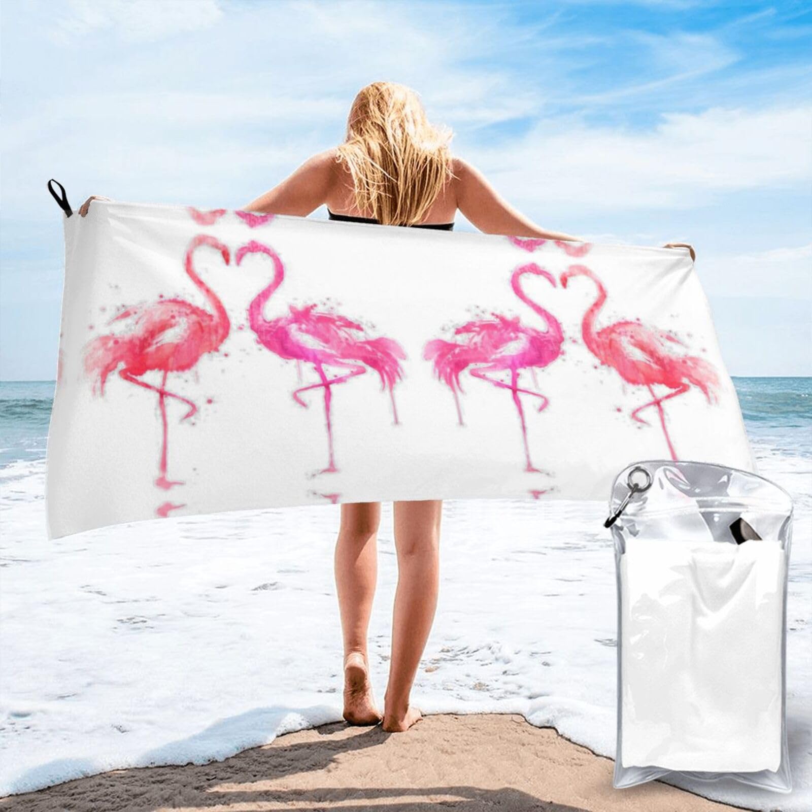 WYCZHY Ink Flamingos Print Beach Towel Soft Quick Dry For Spa Pool Gym Vacation Travelers Women Men Adults Sauna Gift