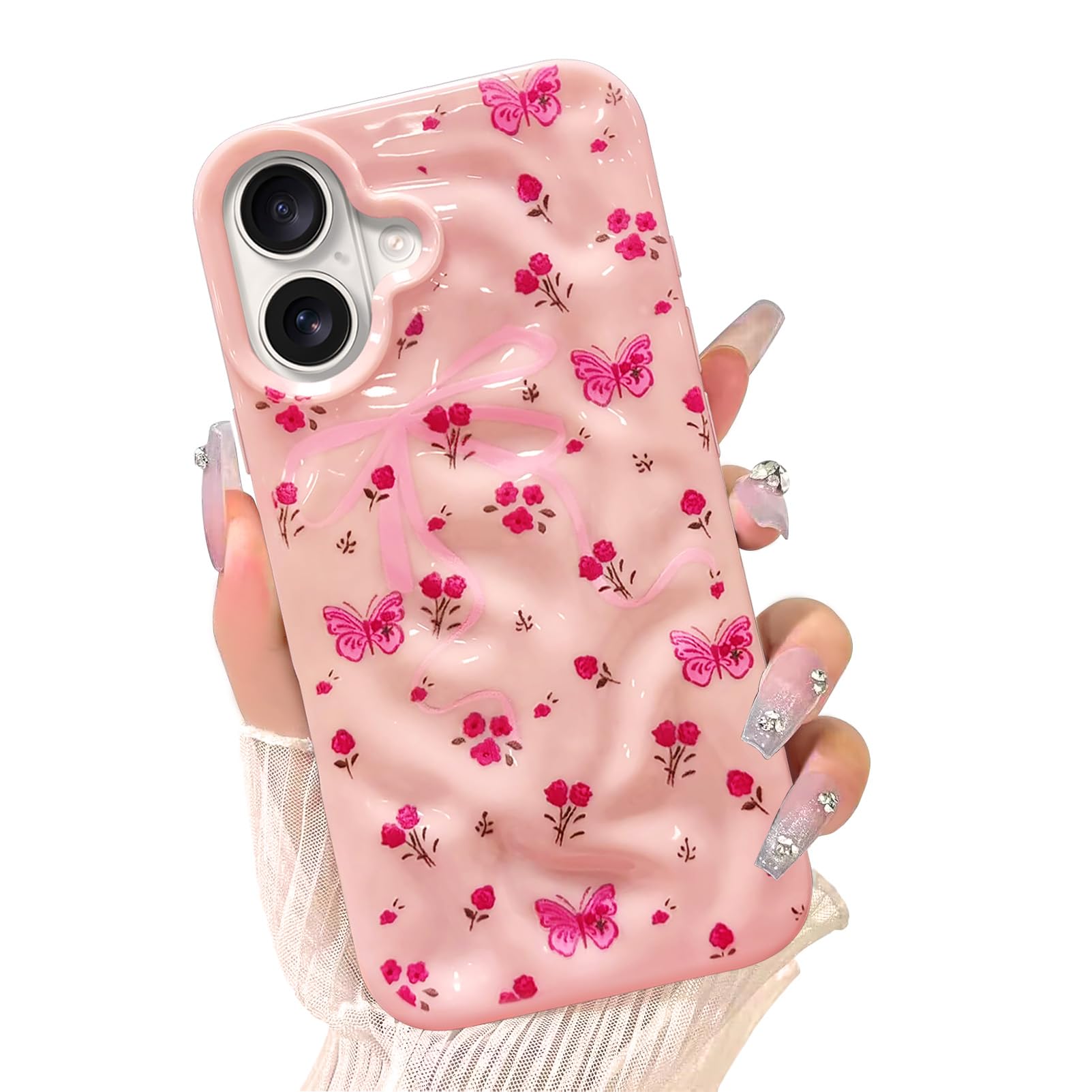 Coque iPhone 16 rose fleurs et nœuds le cadeau romantique idéal - 8