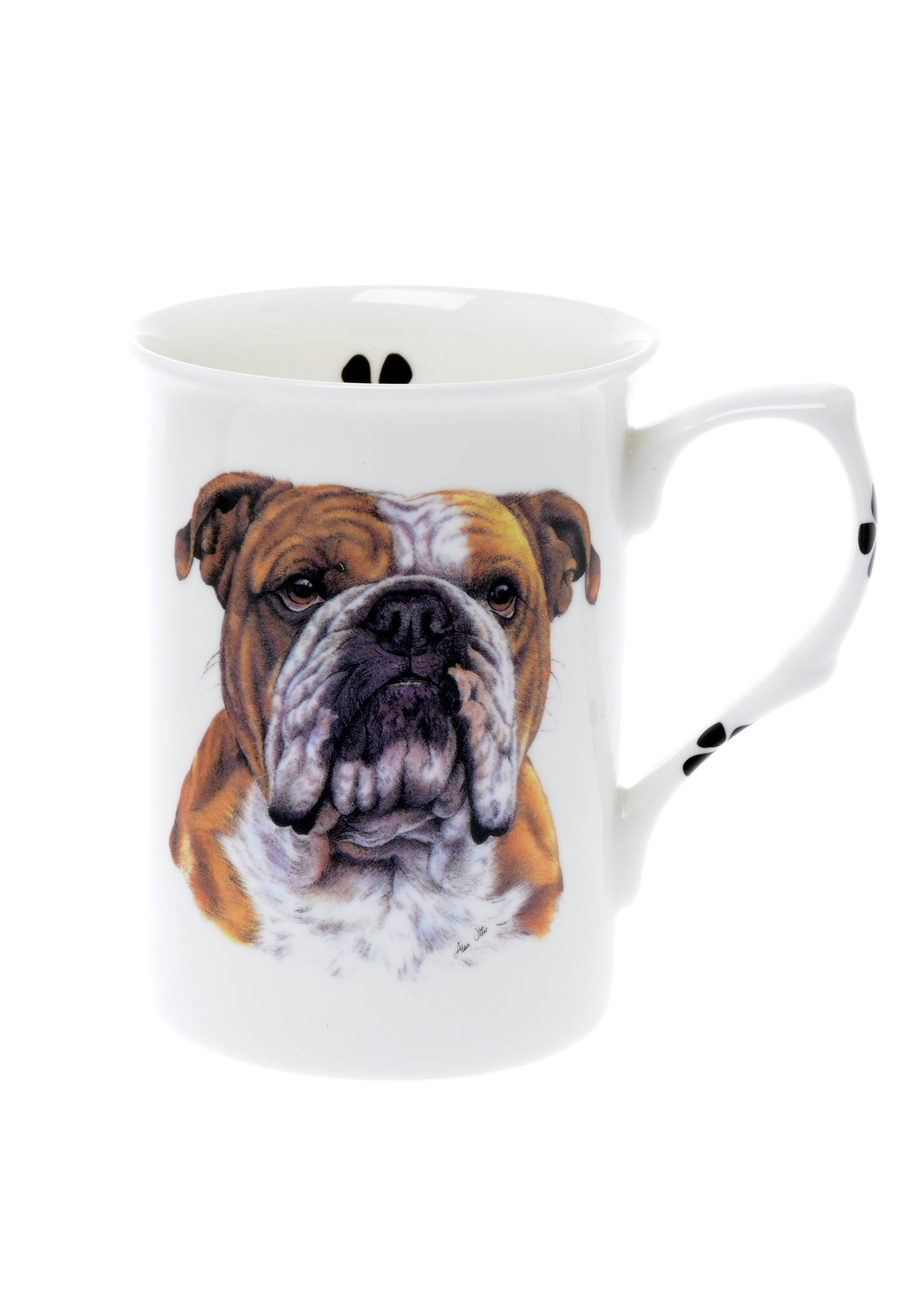 KOCAWIS(BB14) Personalised with Any Name Bone China Beaker Mug Cup British Bulldog Single Cup Mug Beaker Pawprints- Hand Decorated- Personalised to Order-