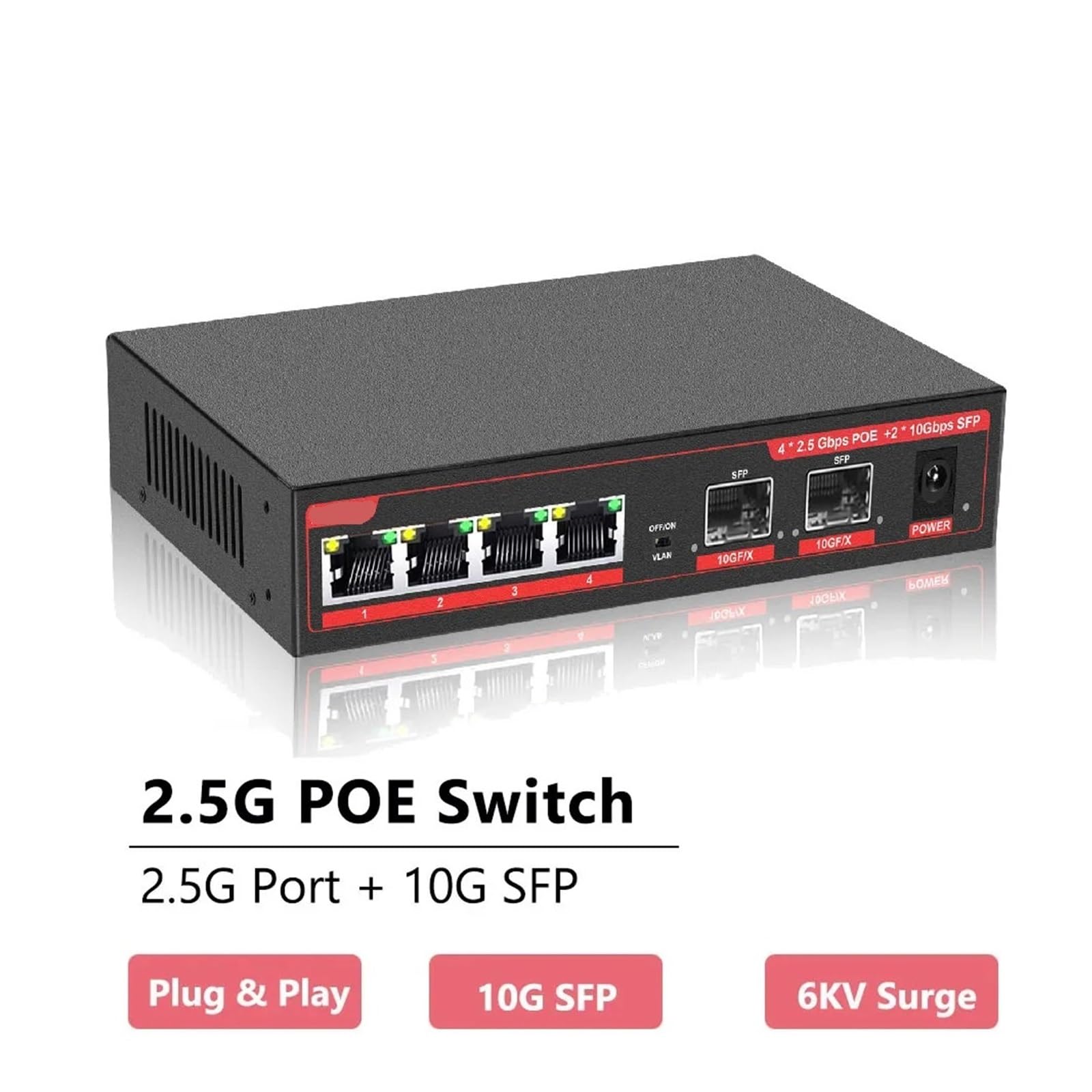 Switch Gigabit di Rete 2.5G Non gestito Multi-Gigabit a 6 Porte da 2,5 Gbps(Poe Switch)