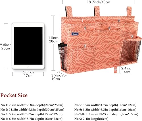 Miniatura 5 de Surblue Organizador colgante para mesita de noche, bolsa de almacenamiento con bolsillo para litera, hospital, dormitorios universitarios, rieles de