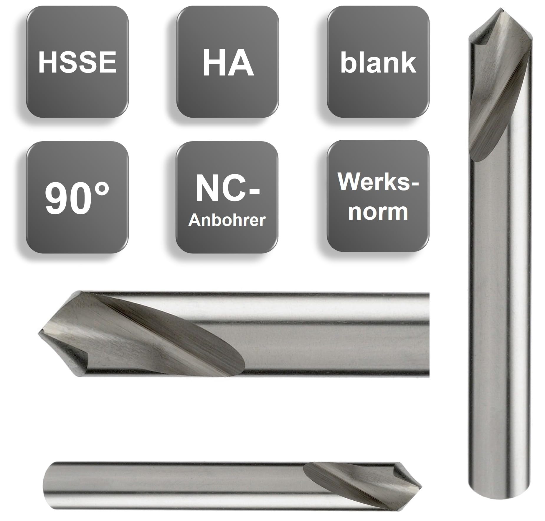HSSE NC Anbohrer, 90°, Blank oder TIN, Ø 2 bis 25 mm zum präzisen Zentrieren, Bohren und Anbohren (6,0 mm/Unbeschichtet)