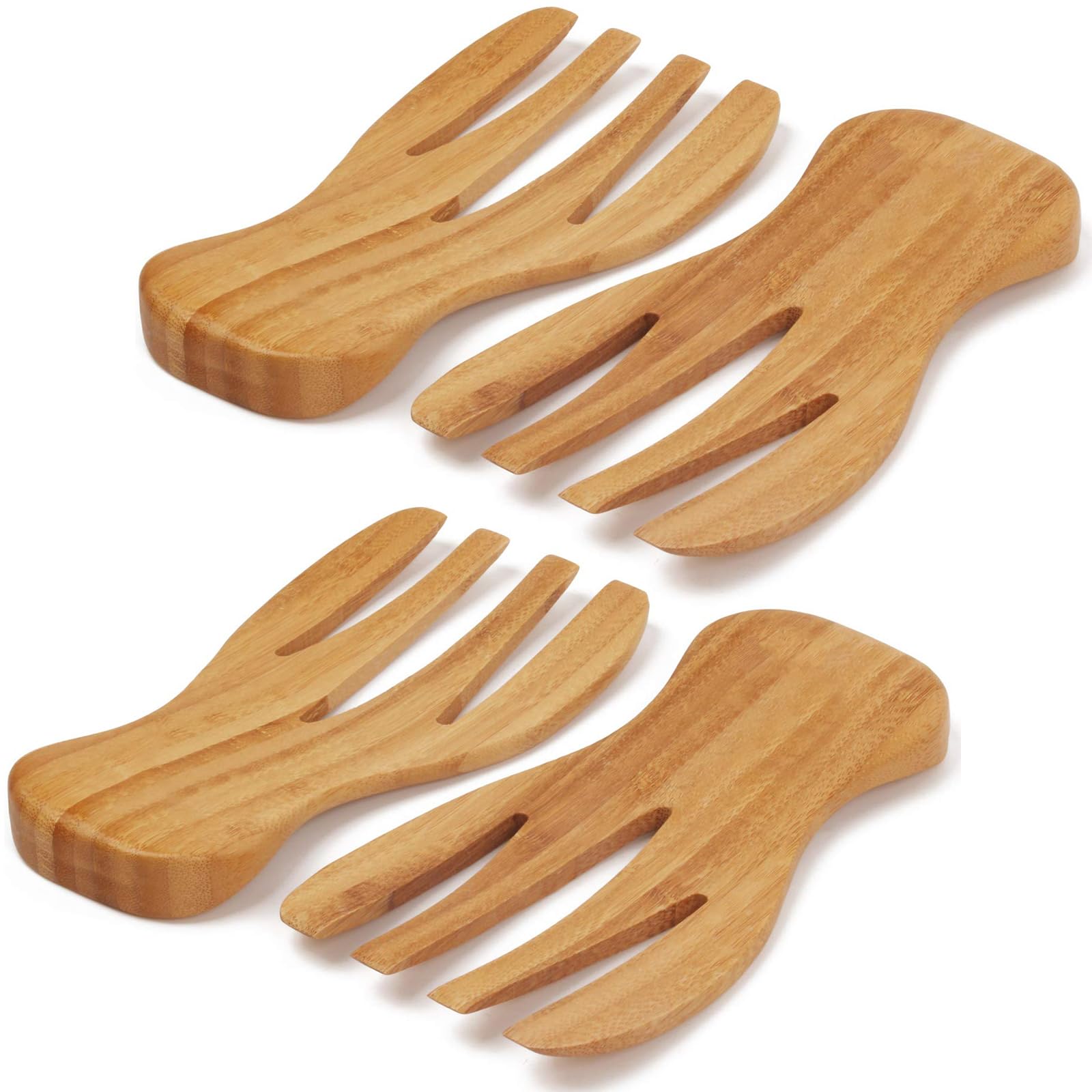 Salad Hands Tosser Salad Servers Tongs Bamboo Kitchen Helper Pack of 2 (4 PC)