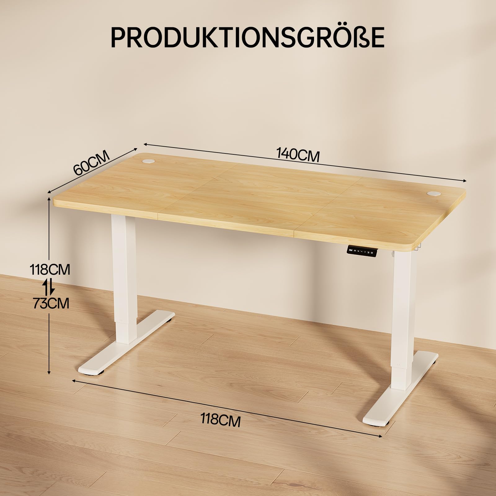 Homall Höhenverstellbarer Schreibtisch mit USB-Buchse 140x60 cm, Computer Stehschreibtisch, Ergonomischer Homeoffice-Tisch (140x60cm, Beige)
