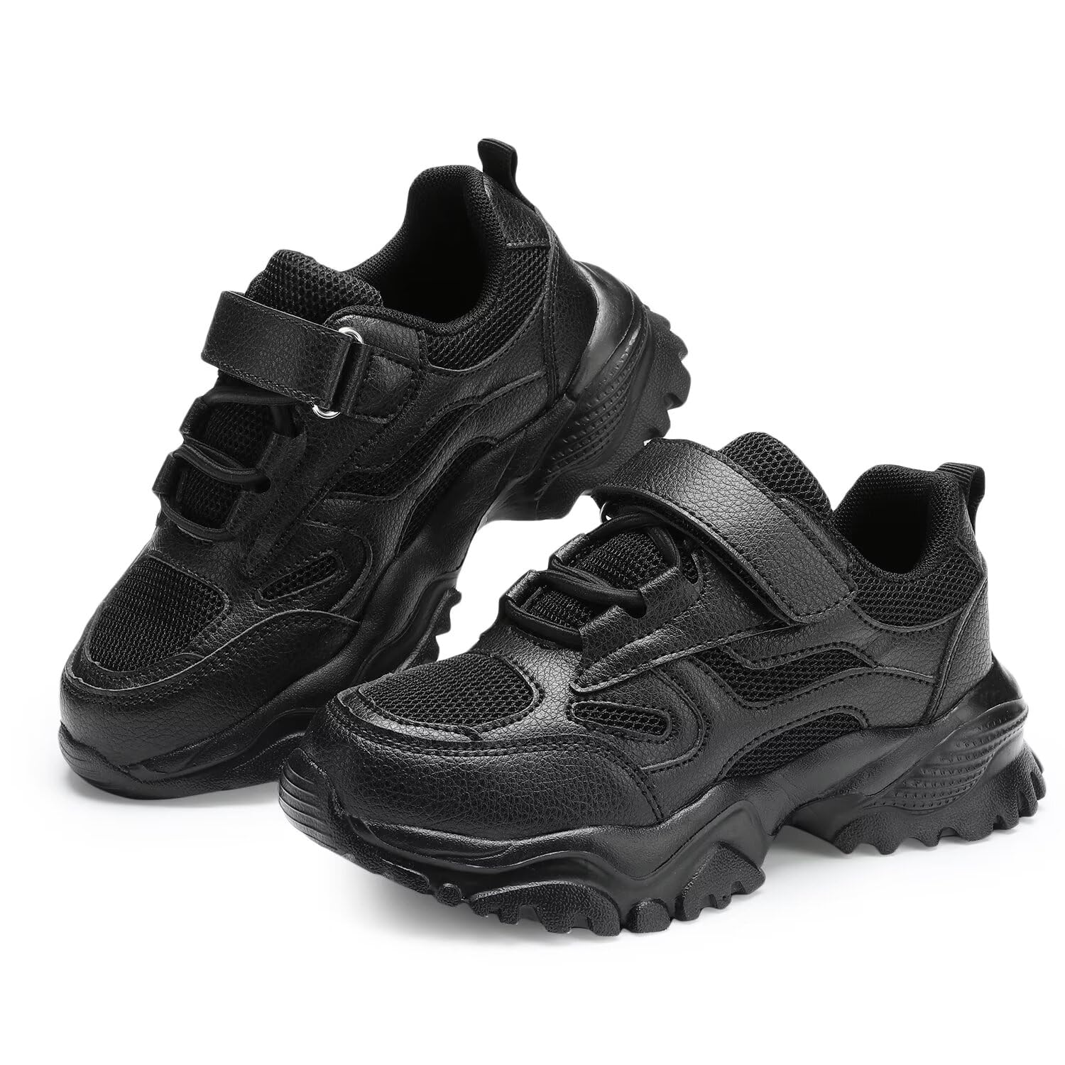 DSWED Unisex-Child Leather Lightweight Breathable Knit Athletic Running Sneakers for Kids Shoes for Boys Girls