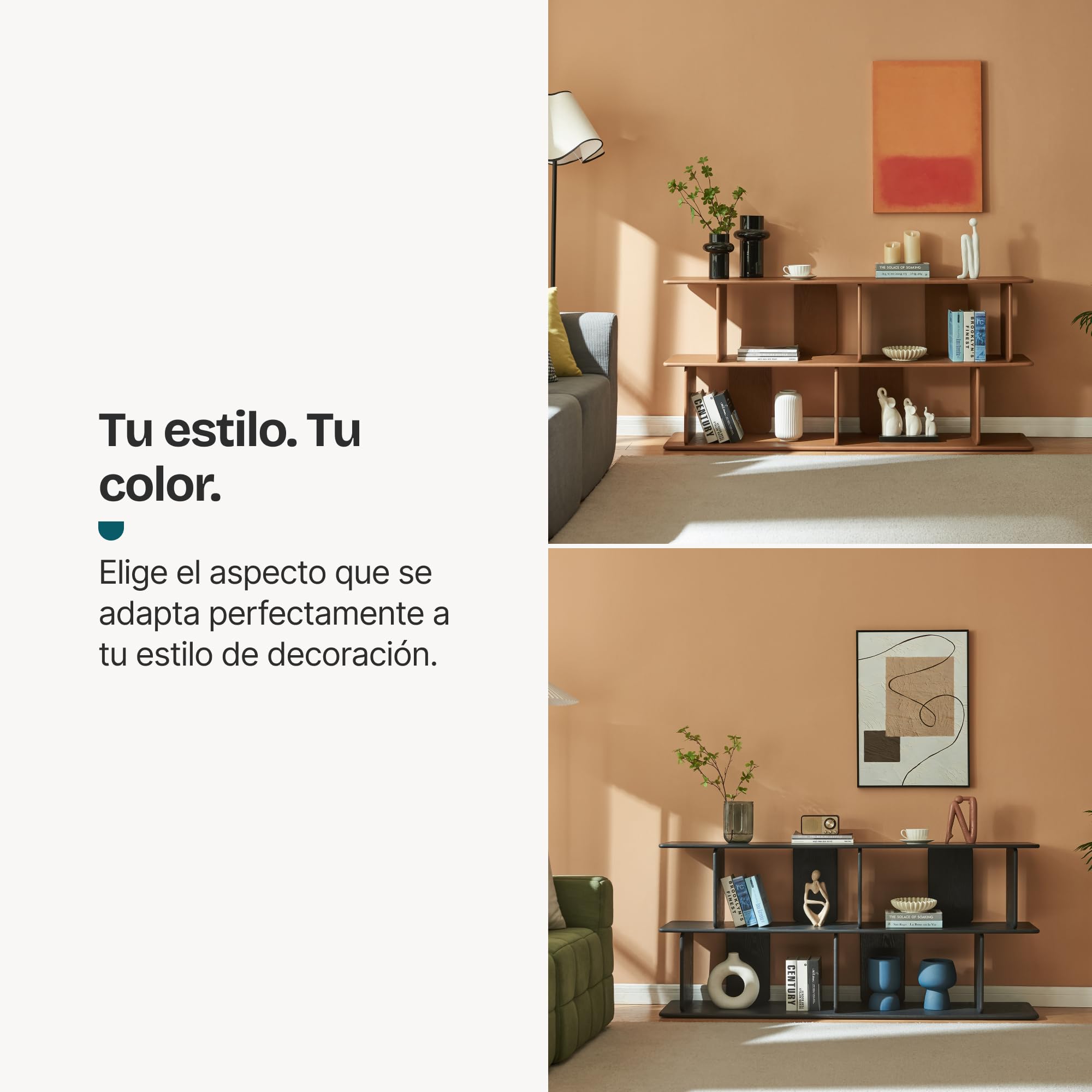 [en.casa] Estantería Gäljami Librería Escalonada con 4 Compartimentos Abiertos Separador de Ambientes Mueble TV para Despacho Oficina Sala de Estar 160 x 35 x 74 cm - Efecto Nogal