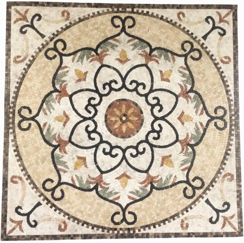 Marble Mosaic Stone Medallion Squear Shape Floor Medallion Wall Art Decoration Tile 36"