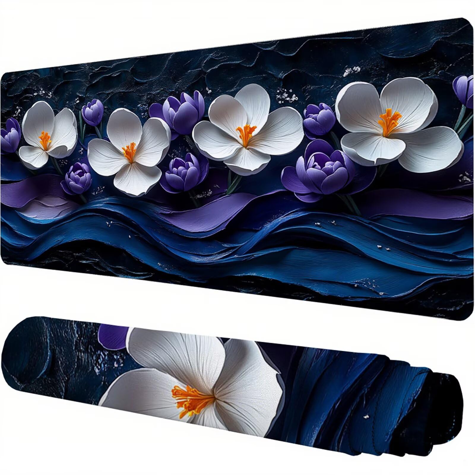 Czarna podkładka pod mysz XXL 1600 x 800 x 3 mm kwiat pod ręką akcesoria biurowe antypoślizgowa gumowa podstawa i zszyte krawędzie podkładka pod mysz dla graczy do dekoracji biura dekoracyjnego