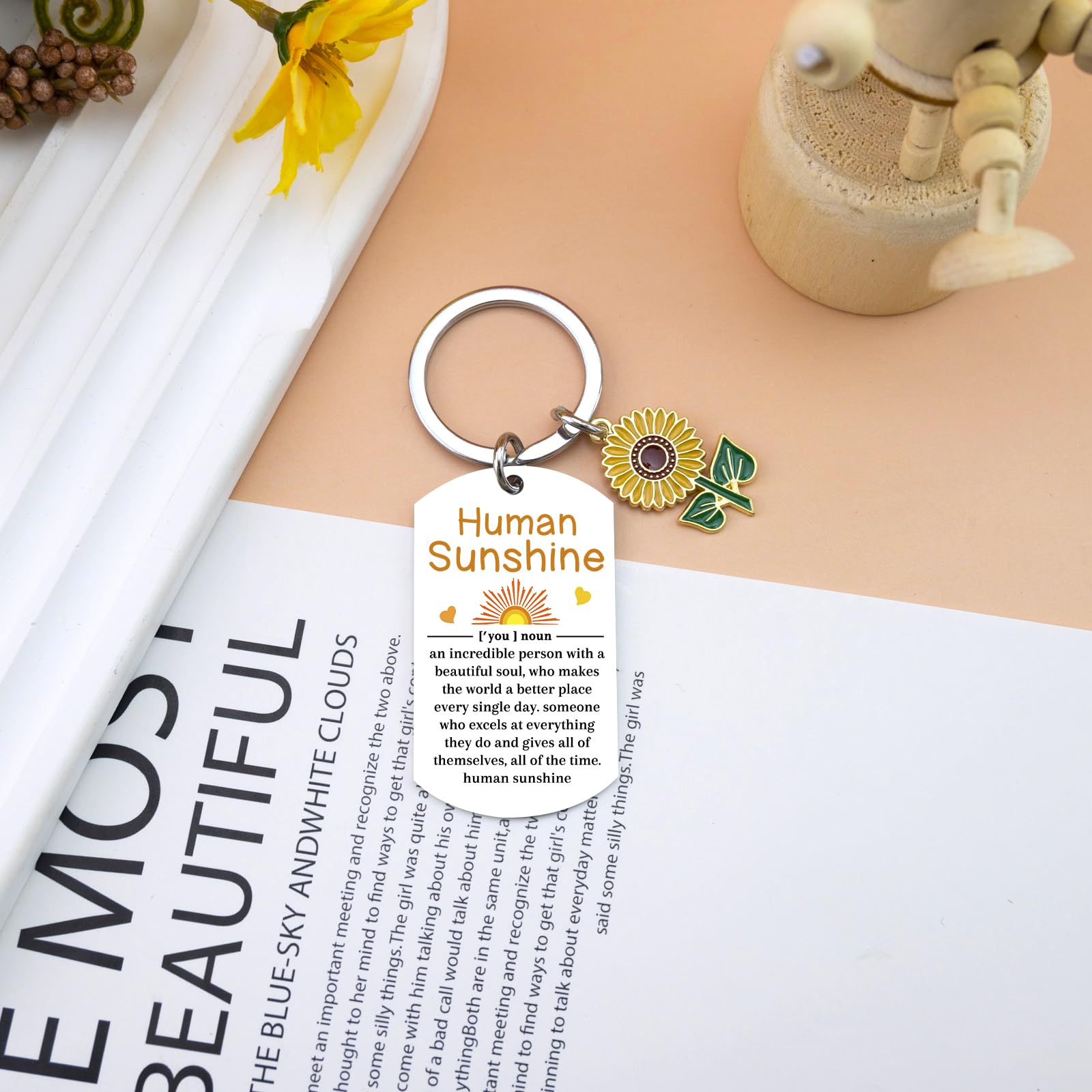 Human Sunshine Gifts for Women Sunflower Keychain Thank You Appreciation Valentines Day Gifts for Coworkers Leader Teacher Mental Health Gift Ideas Motivational Sunflower Gift for Women
