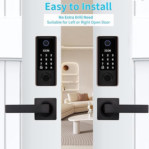 Miniatura 6 de Cerradura de puerta de huellas dactilares con asas de 2 niveles, cerradura de puerta inteligente, cerraduras de puerta con teclado, cerradura de