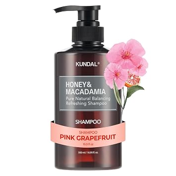 KUNDAL Honey & Macadamia Shampoo Deep Moisturizing & Damage Repair, Pink Grapefruit Scent, Sulfate-Free Korean Hair Care, 16.9 fl oz 500ml