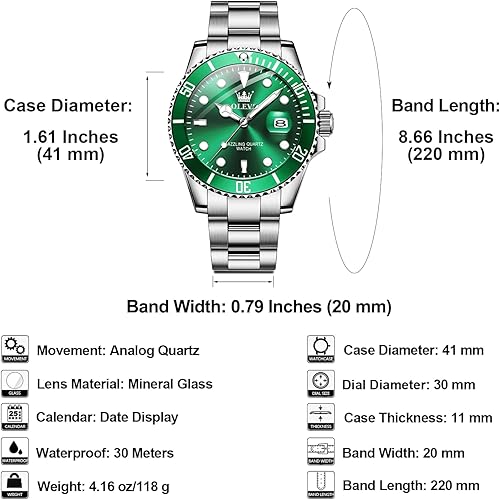 Miniatura 6 de OLEVS Reloj para hombre, esfera grande, dorado, plateado, acero inoxidable, analógico, de cuarzo, con fecha, bisel giratorio de lujo, impermeable,