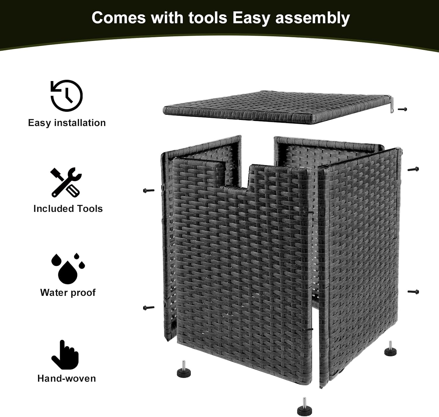 20 LB Wicker Propane Tank Cover Table, Weatherproof Outdoor Propane Tank Hide with Adjustable Feet,Perfect for Backyard, Balcony and Poolside（Black）