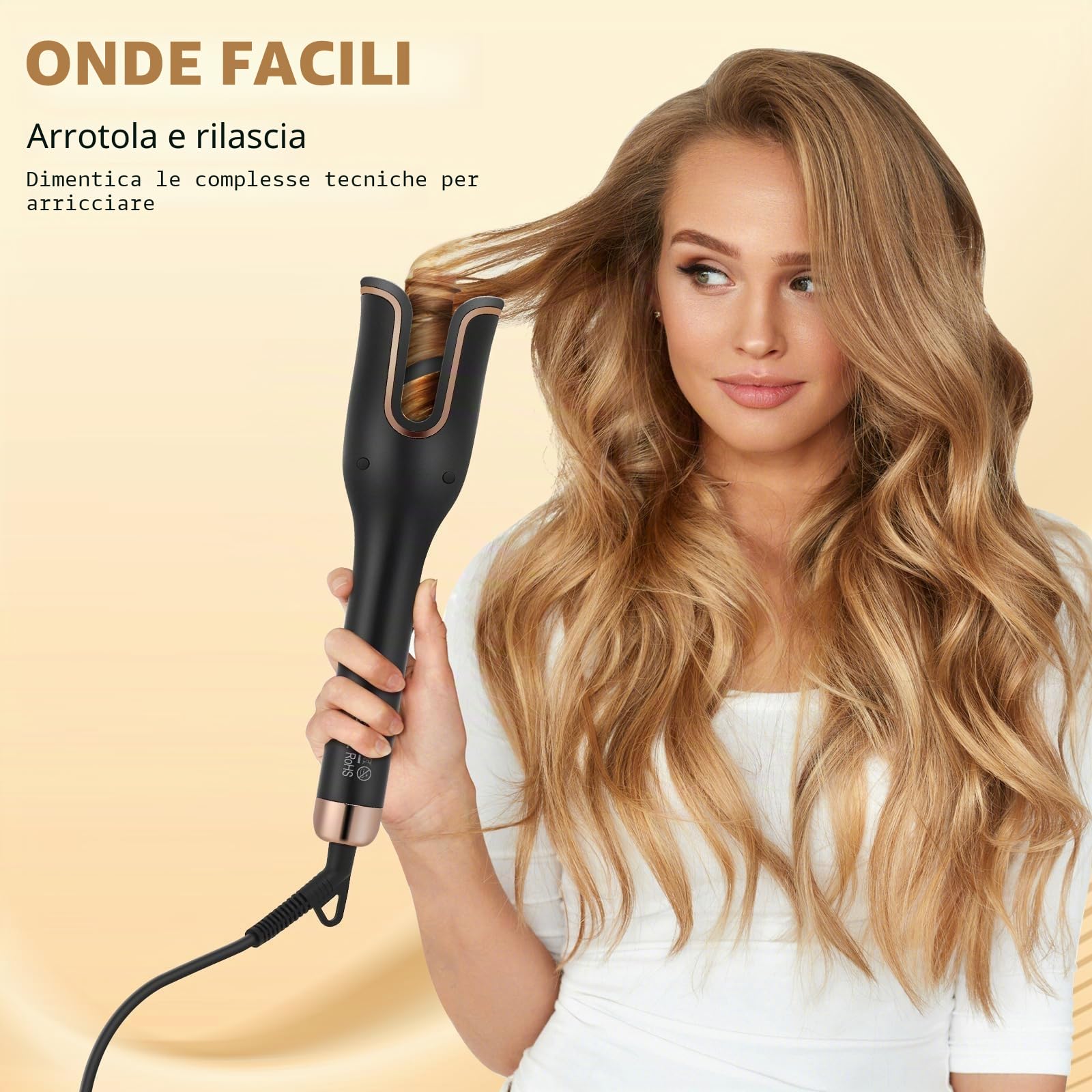 Arricciacapelli Automatico con 4 Temperature Regolabili, Rivestimento in Ceramica, Antiscottatura, Riscaldamento Rapido, Ferro per Ricci e Onde a Lunga Tenuta