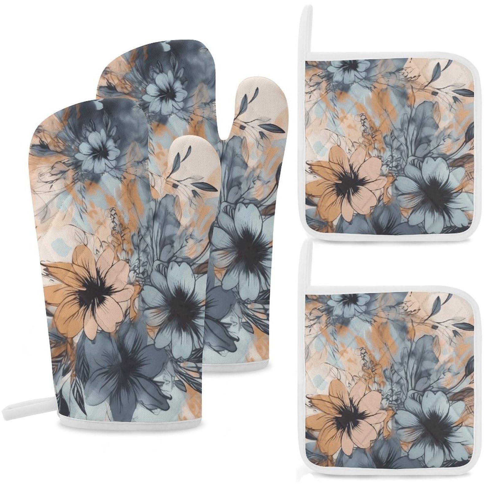 Maniques imperméables à motif floral pour cuisiner et cuisiner au barbecue l'esprit libre