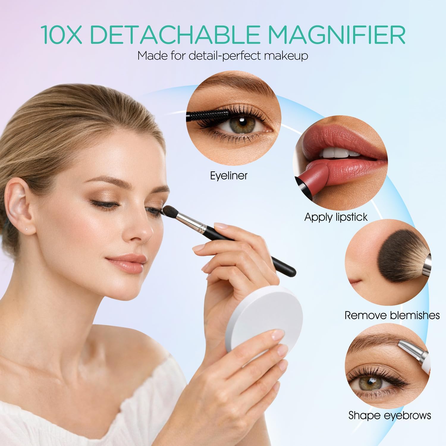 VOYOR Vanity Mirror with Lights, 11.8"x9.8" LED Makeup Mirror, 3 Light Modes, 10X Magnification, Smart Touch Control, Rechargeable Lighted Makeup Mirror for Bedroom Bathroom Dressing Room