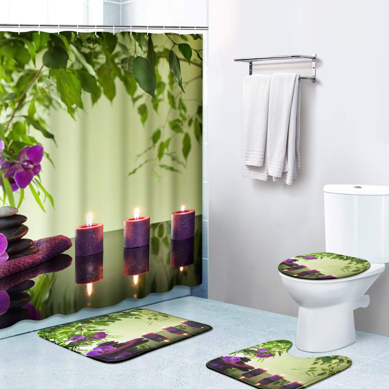 ZYLLGLOW Green Turtleback Leaf Shower Curtain Set Boho