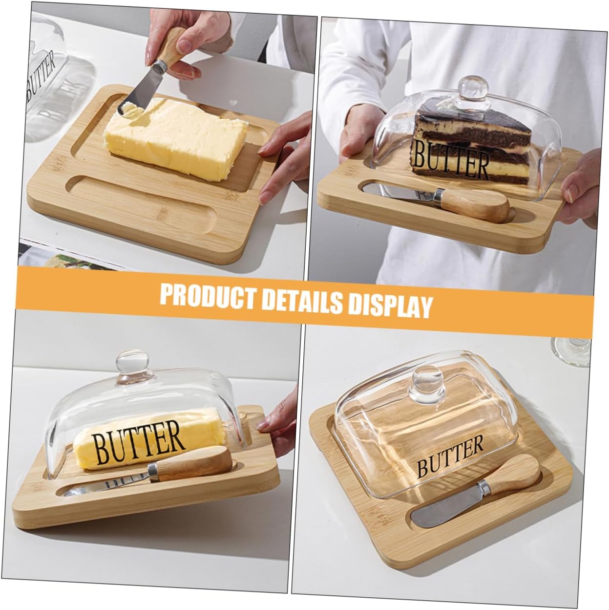 1set Wood Butter Tray with Dome Lid Transparent Butter Container for Freshness Elegant Design for Daily Use and Serving Cheese Stylish Kitchen Accessory