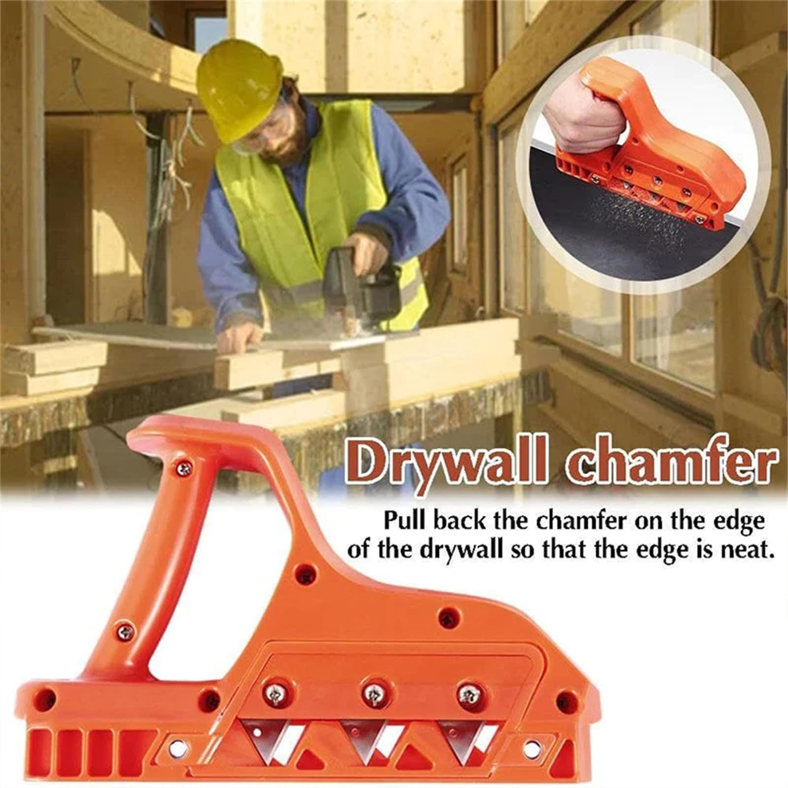 Hand Planer Gypsum Board Cutting Tool, Flat Curved Blade Cutting Tool Woodworking Planer Drywall Edge Chamfering Tool. (Orange,45°)
