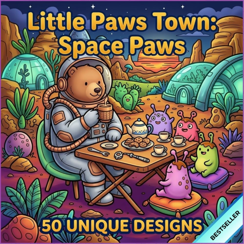 Little Paws Town: Space Paws: Cozy Animal Coloring Book for Adults and Teens - 50 Bold and Easy Designs for Space & Galaxy Lovers - Relaxing Stress Relief Activity - Large Print 8.5" x 8.5"