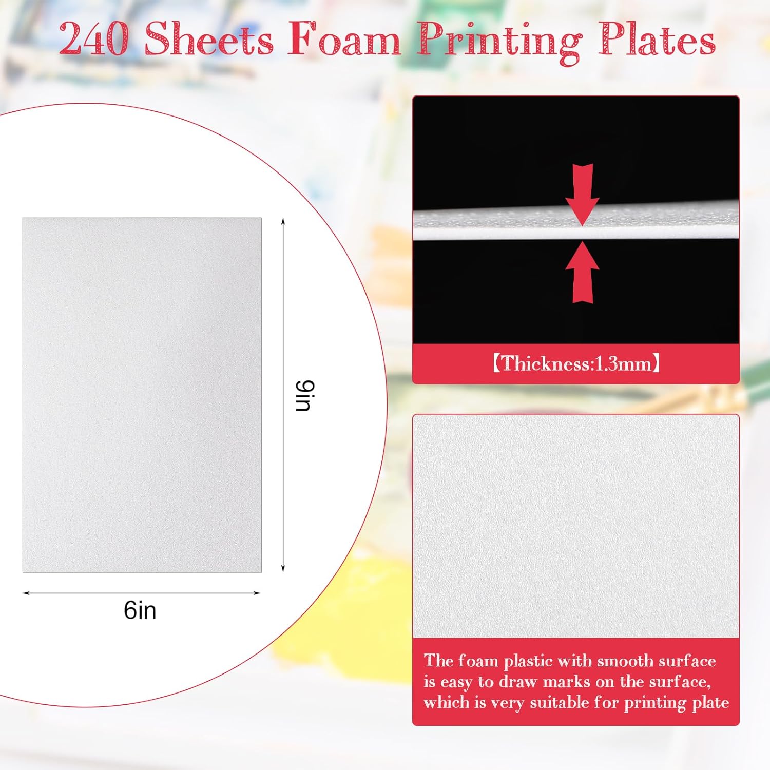 Cholemy 240 Pcs Foam Printing Plates 6 x 9 Inch Crafting White Foam Sheets Board Thick Papers Set for Scrapbooking Card Making DIY Project Crafting Printing Stamp Classroom Supplies