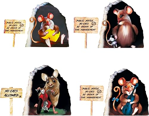 Maydahui 4 hojas de dibujos animados agujero de pared para montar en motocicleta, calcomanía de pared de ratón tocando guitarra, adhesivo de esquina