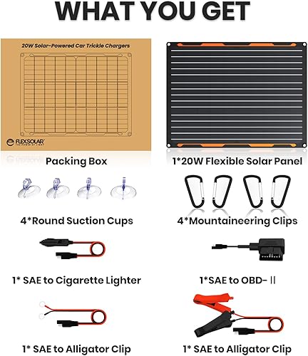 Miniatura 7 de FlexSolar Kit de cargador de panel solar de 20 W y 12 V con controlador de carga integrado, cargador de batería solar impermeable portátil, enchufe