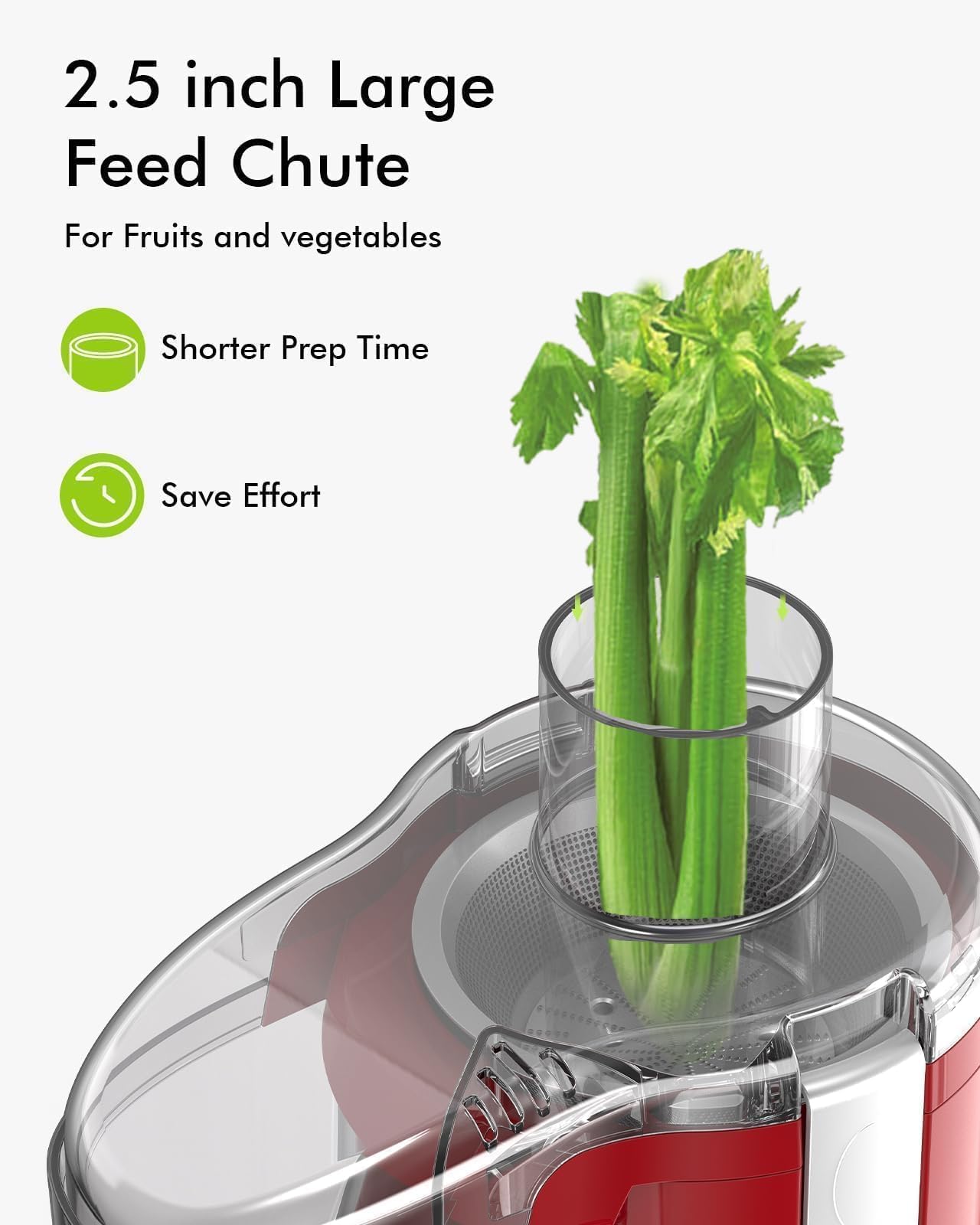 Sifene Exprimidor compacto con canal de 6,3 cm de ancho, alta velocidad, fácil de usar, ahorra espacio, fácil de limpiar y sin BPA para principiantes en zumos de frutas, satisface los