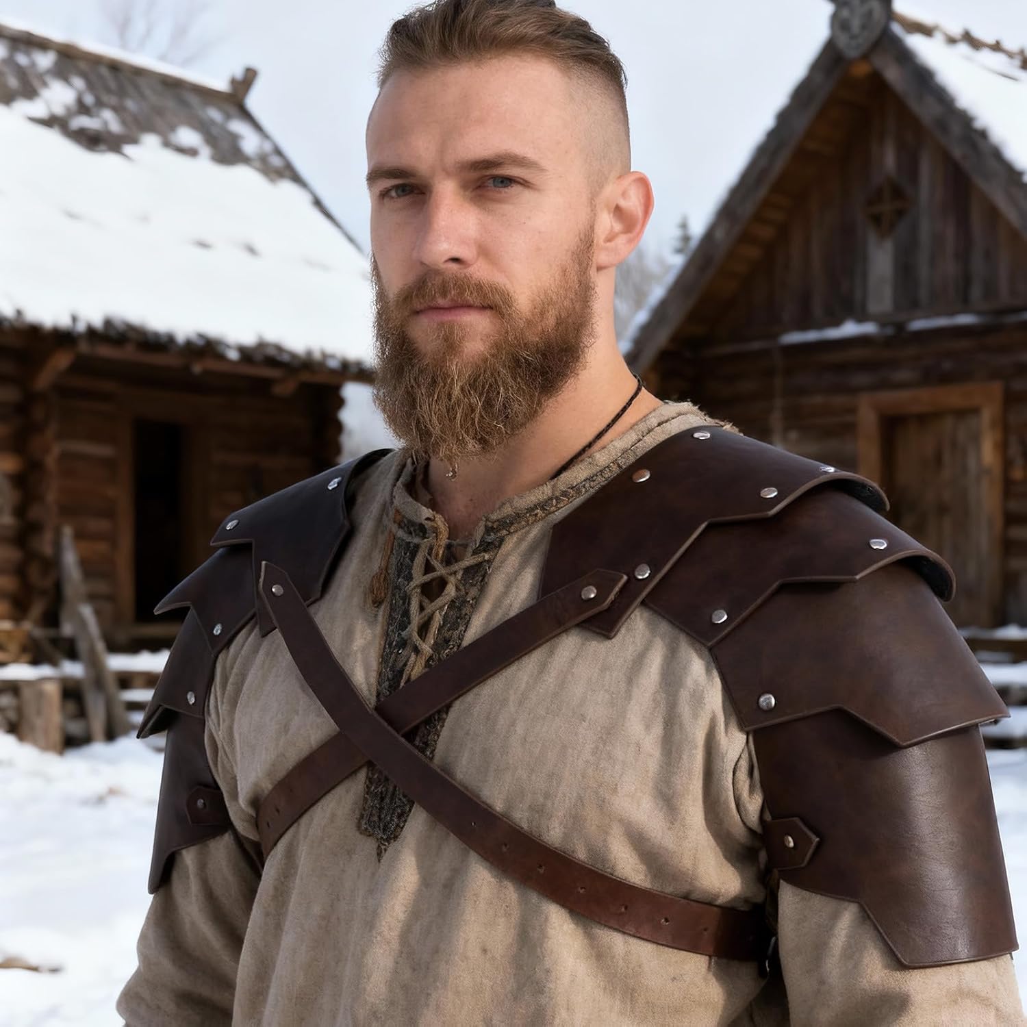 Medieval Double Shoulder Armor - Adjustable Faux Leather Renaissance Armor Accessories for LARP, Halloween, Knight Cosplay - Image 2