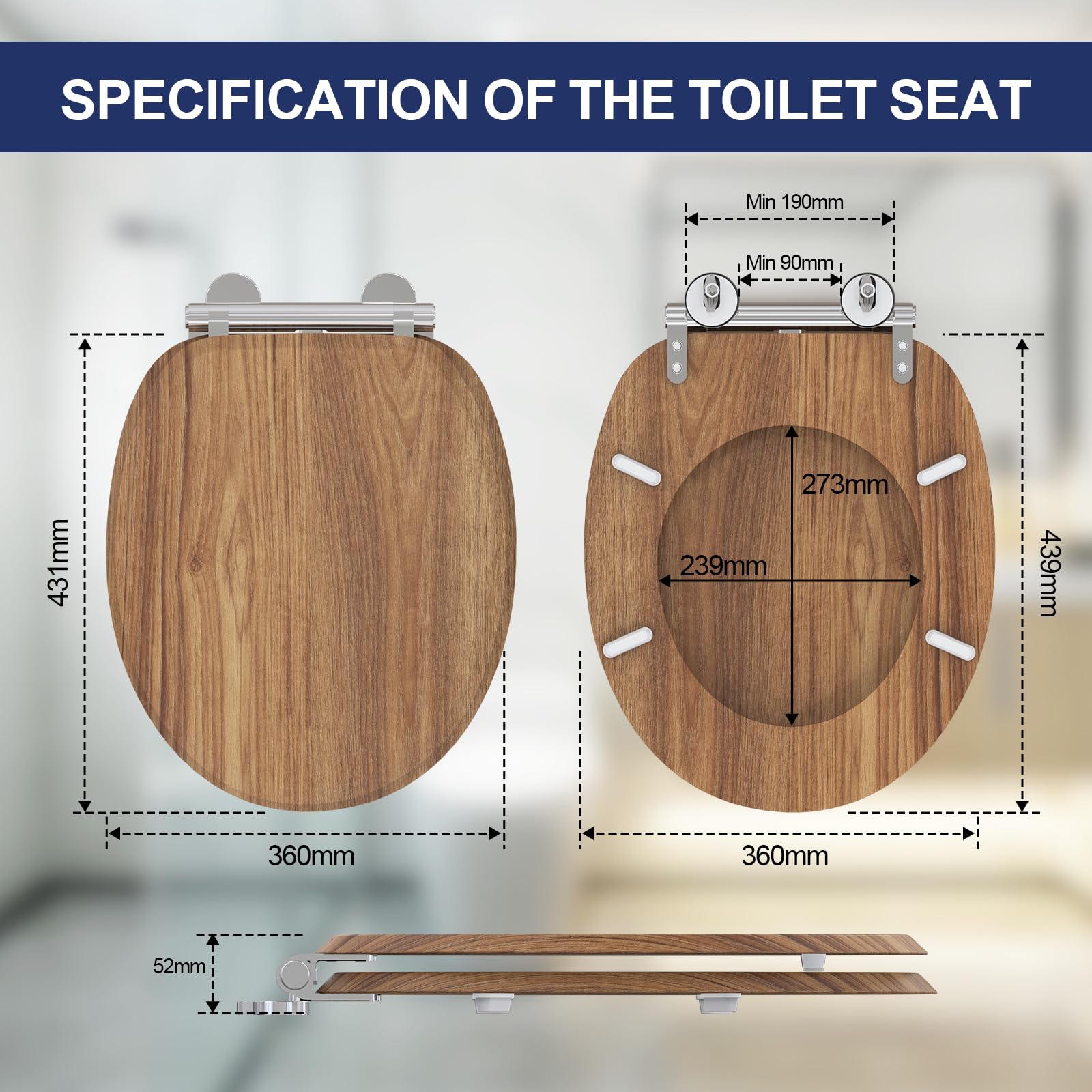 Abattant WC avec frein de chute,Cuvette WC très résistant à fermeture douce,Abattant WC Forme O,Lunette de Toilette Universelle (Effect Bois)