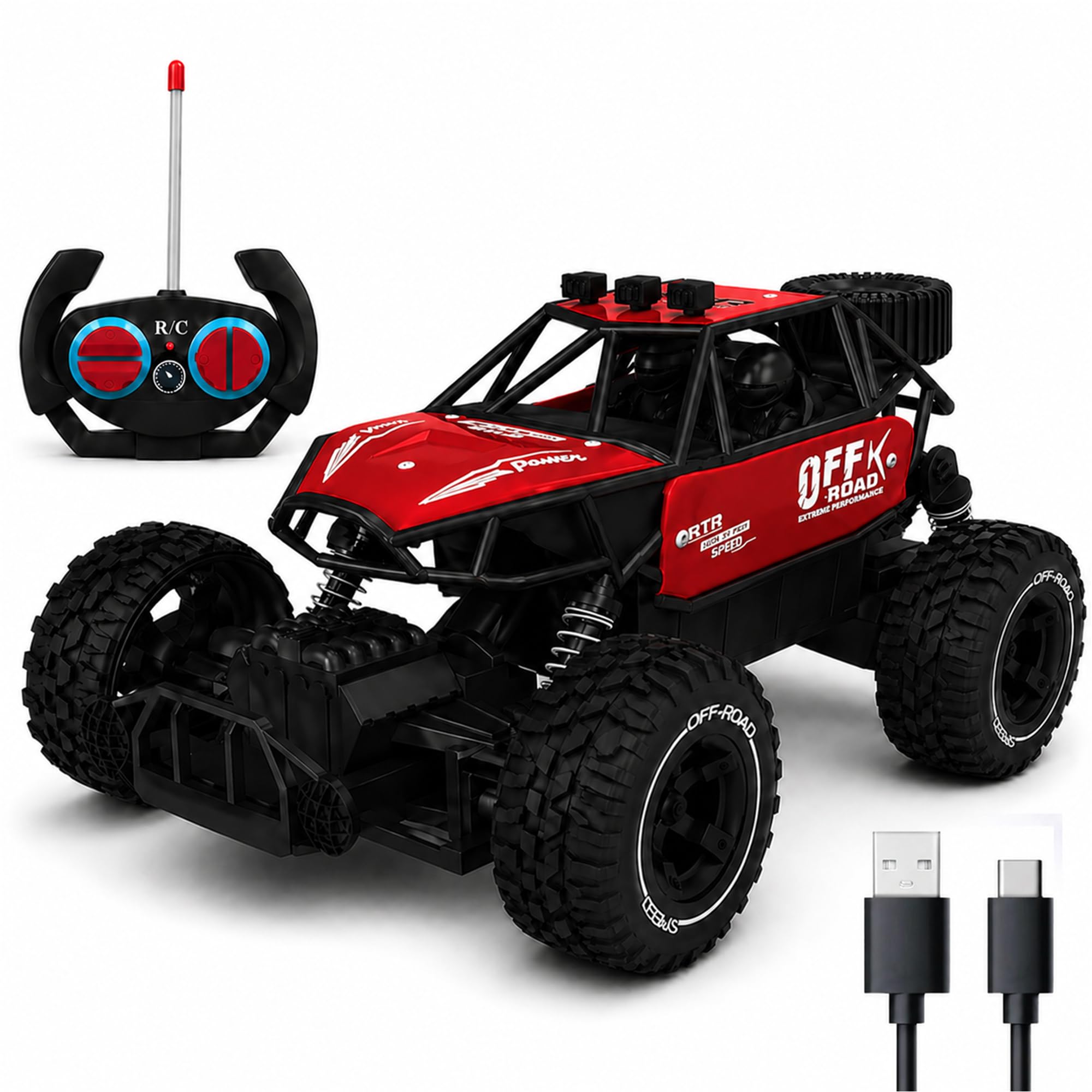 Red RC Car Rock Crawler Remote Control Car with LED Headlight, Rechargeable Battery High Speed Off Road RC Car, Monster Truck Toy Car for Kids & Boys 7-14 Years | Remote Control Car Toy Gift-image-30