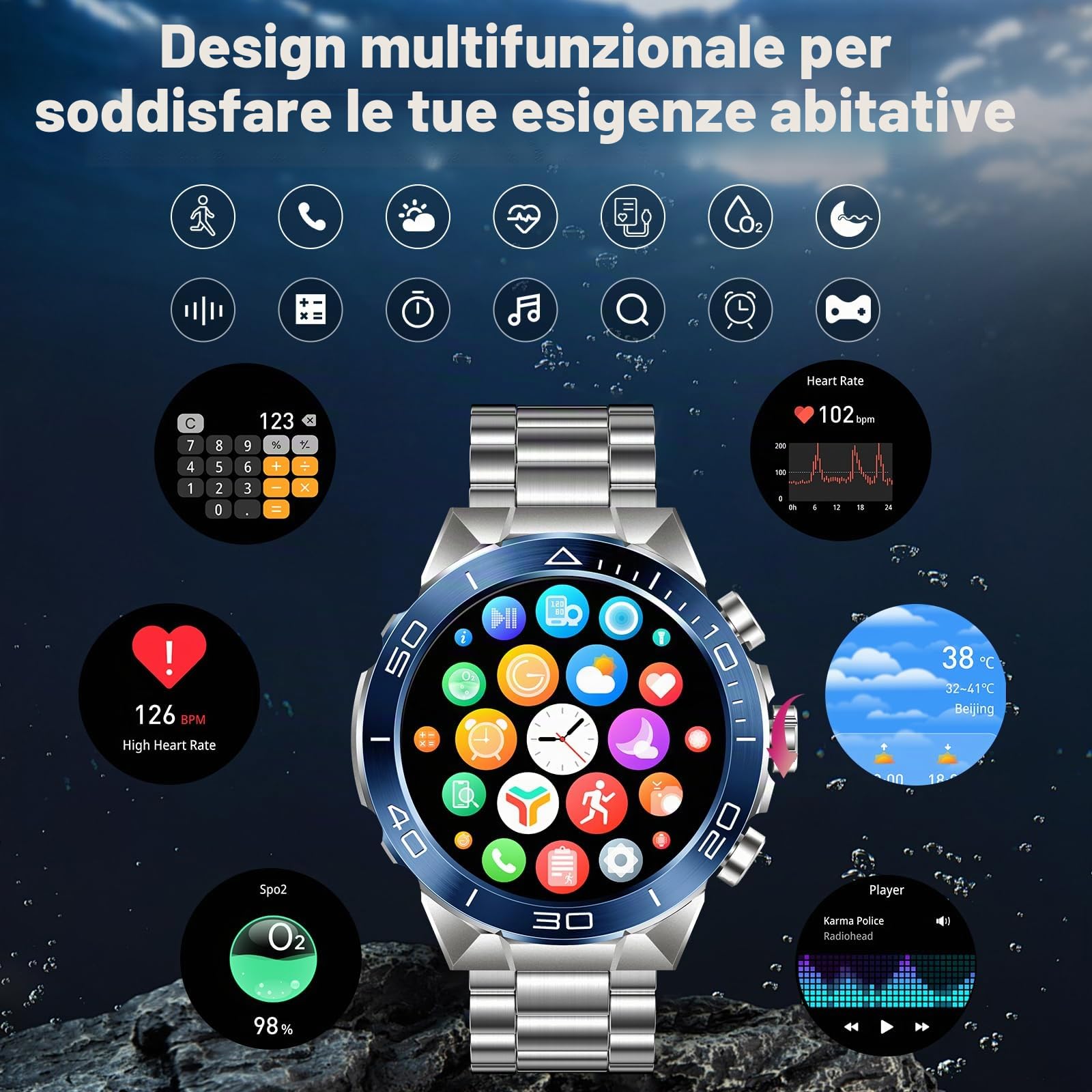Smartwatch Uomo Impermeabile con Sport Contapassi