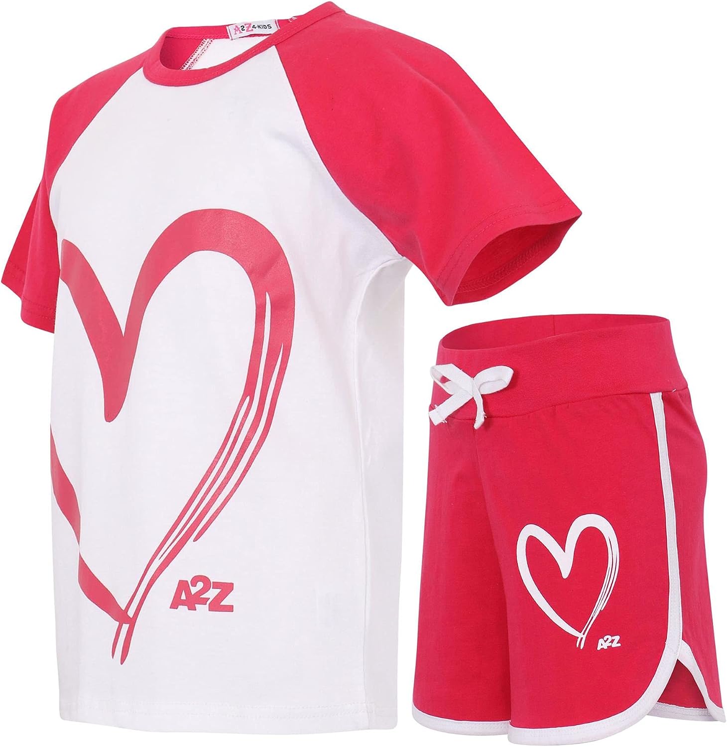 A2Z 4 Kids Girls T Shirt Top Shorts Set Short Sleeve Raglan Style T-Shirt Summer Sports Lightweight 2 Piece Outfits Sets