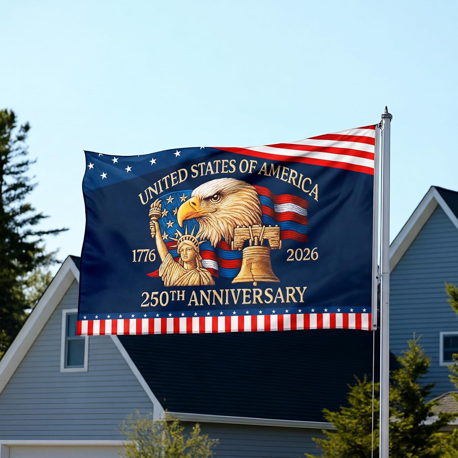 USA 250th Anniversary Flag Double Sided 3 x 5 ft Anniversary United States Semiquincentennial Grommet Independence Day 4th of July Patriot Outdoor Garden Banner(Liberty)