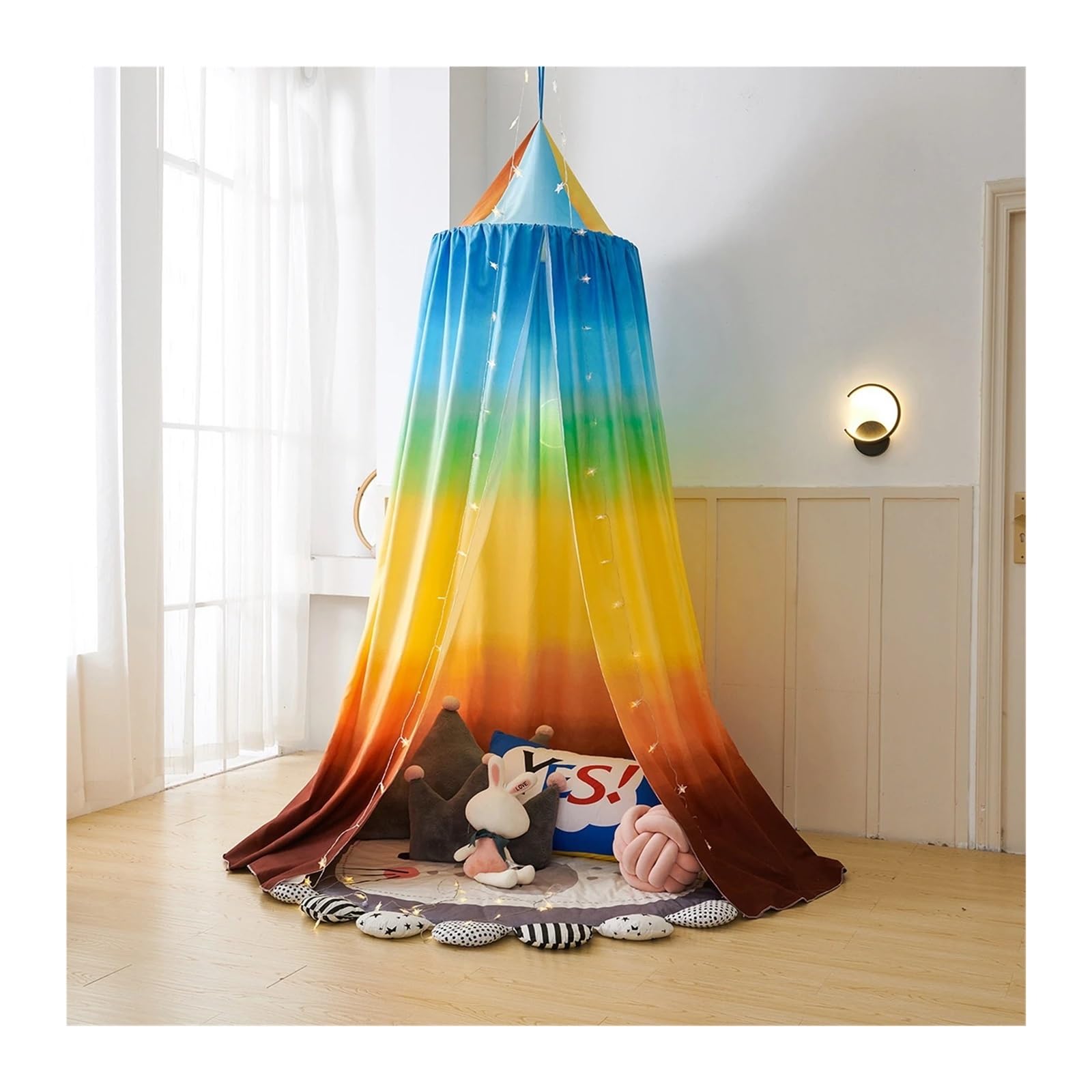 KiddiBubzi Children's Bed Canopy Printing Rainbow Children's Canopy Bed Valance Curtain Household Dome Shading Tent(A)