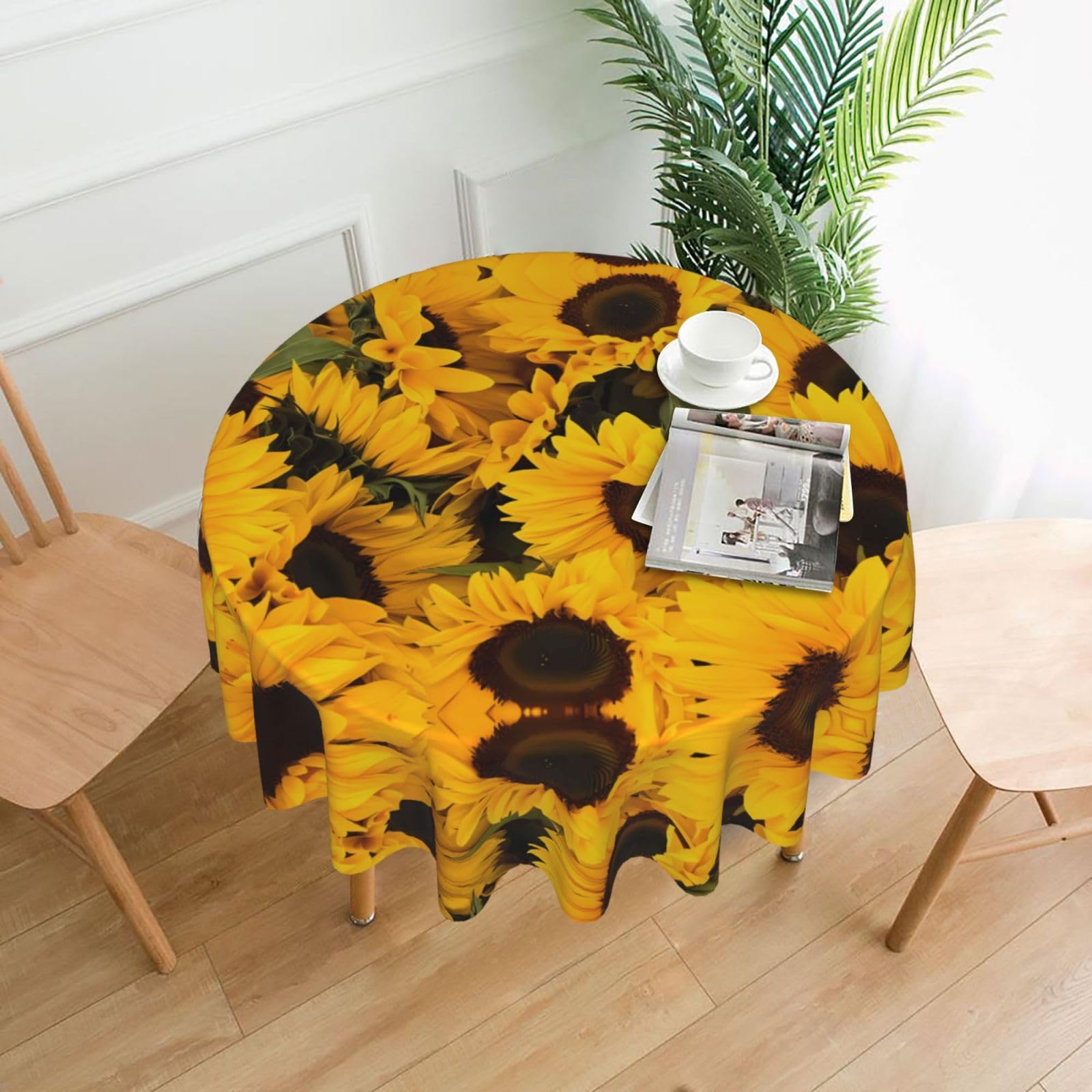 YYHWHJDE Sunflower Prints Round Decorative Tablecloth 60in - High-Grade Polyester Throw for Elegant Dining & Festive Gatherings
