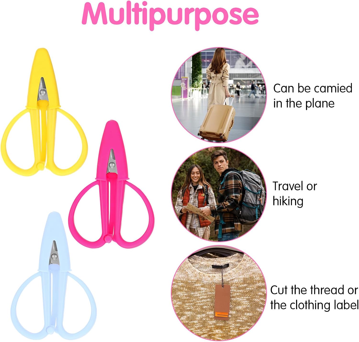 3 Pack Mini Scissors Set, Compact Travel-Sized Scissors with Protective Cover Small Colorful Travel Scissor Tiny Portable Needlepoint Scissor for Paper Cutting Sewing Embroidery Crafts and Yarn