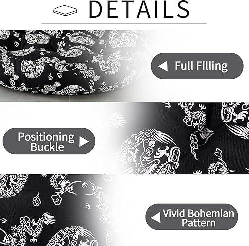 Miniatura 6 de HIGOGOGO - Cojín redondo para meditación, diseño de patrón de dragón, de algodón y lino, con mandala, para yoga, sala, lectura, libro, guardería,