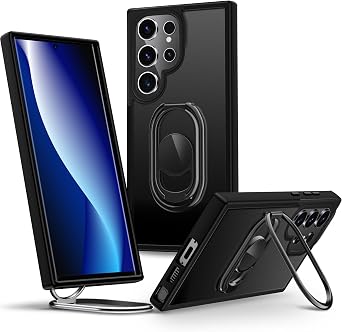 Shields Up for Samsung Galaxy S24 Ultra Case with Stand, Galaxy S24 Ultra Case with Double Ring Holder [Adjustable & Foldable] Protective Translucent Matte Cover for Samsung S24 Ultra - Frosted Black